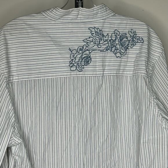 Kenneth Cole Reaction Shirt-‎ Large-embroidered floral button down striped blue - Picture 7 of 7